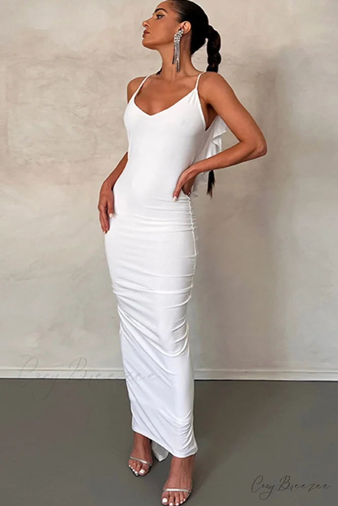 Ruffle Ruched Cami Dress White / L