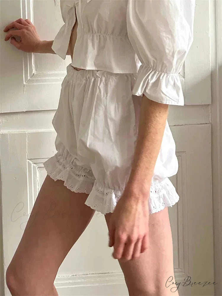 Ruffled Bubble Lounge Shorts short-250223