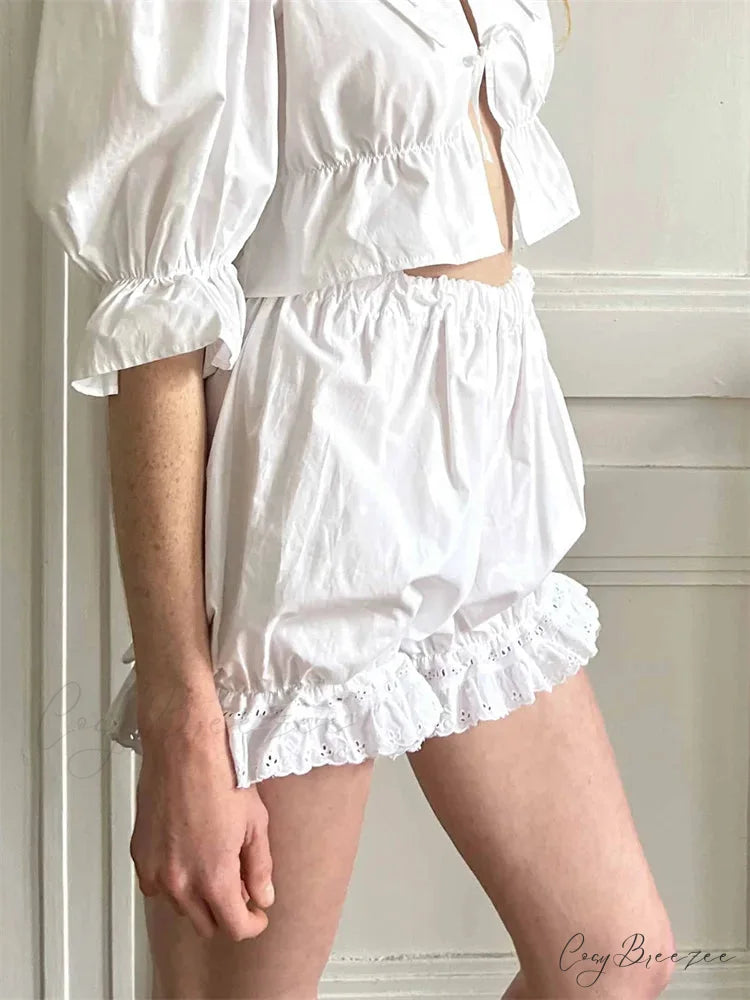 Ruffled Bubble Lounge Shorts short-250223