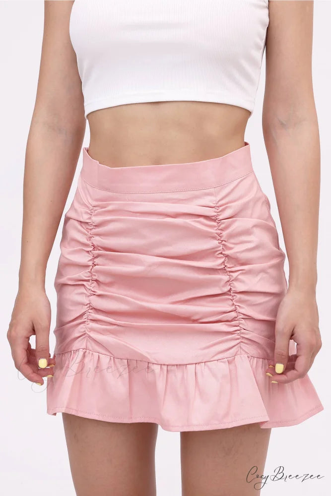 Ruffled Folded Skirt Pink / L