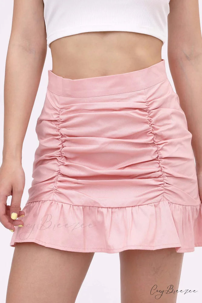 Ruffled Folded Skirt Pink / S