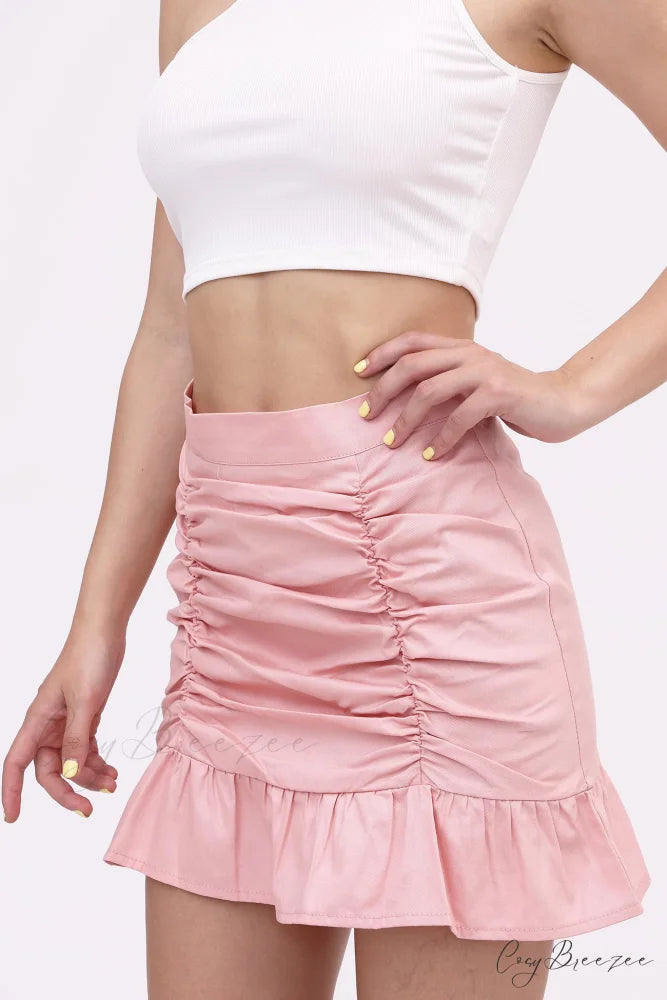 Ruffled Folded Skirt Pink / XL