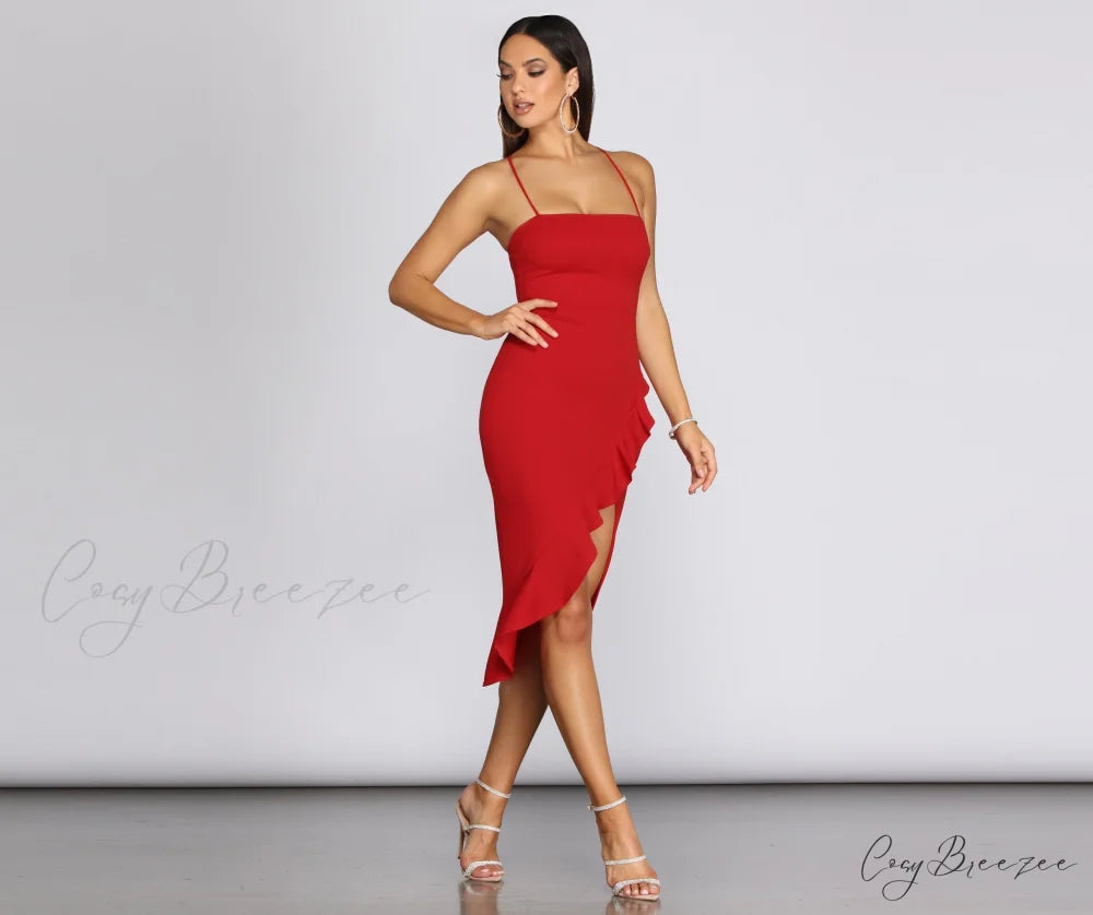 Ruffled In Stylish Love Sleeveless Dress