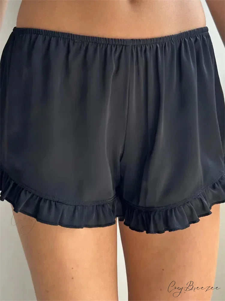 Ruffled Low Waist Shorts BLACK / S short-250223