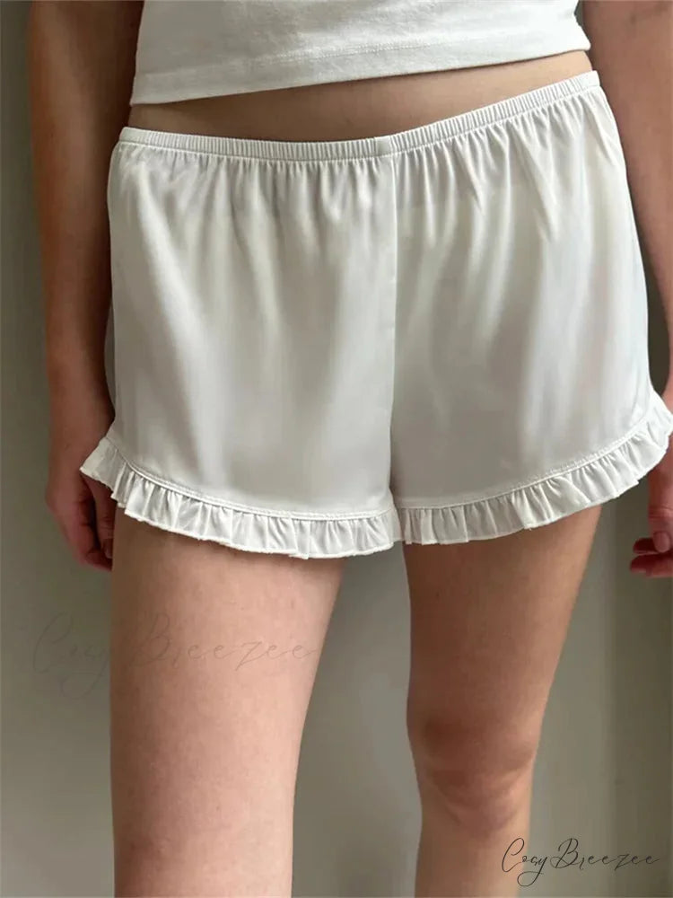 Ruffled Low Waist Shorts white / S short-250223