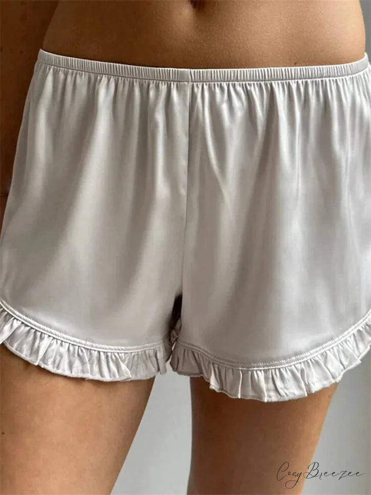 Ruffled Low Waist Shorts WHITE / S short-250223