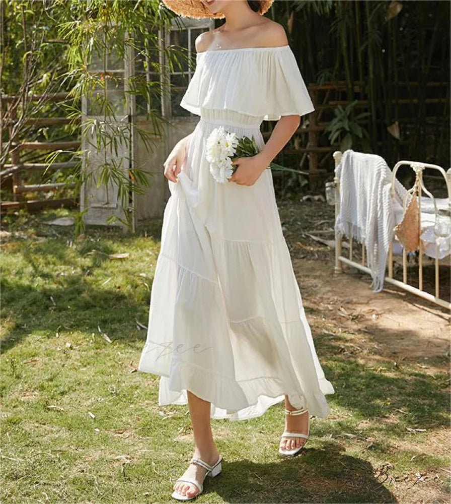 Ruffled Romance Off Charming The Shoulder Maxi Dress White / S