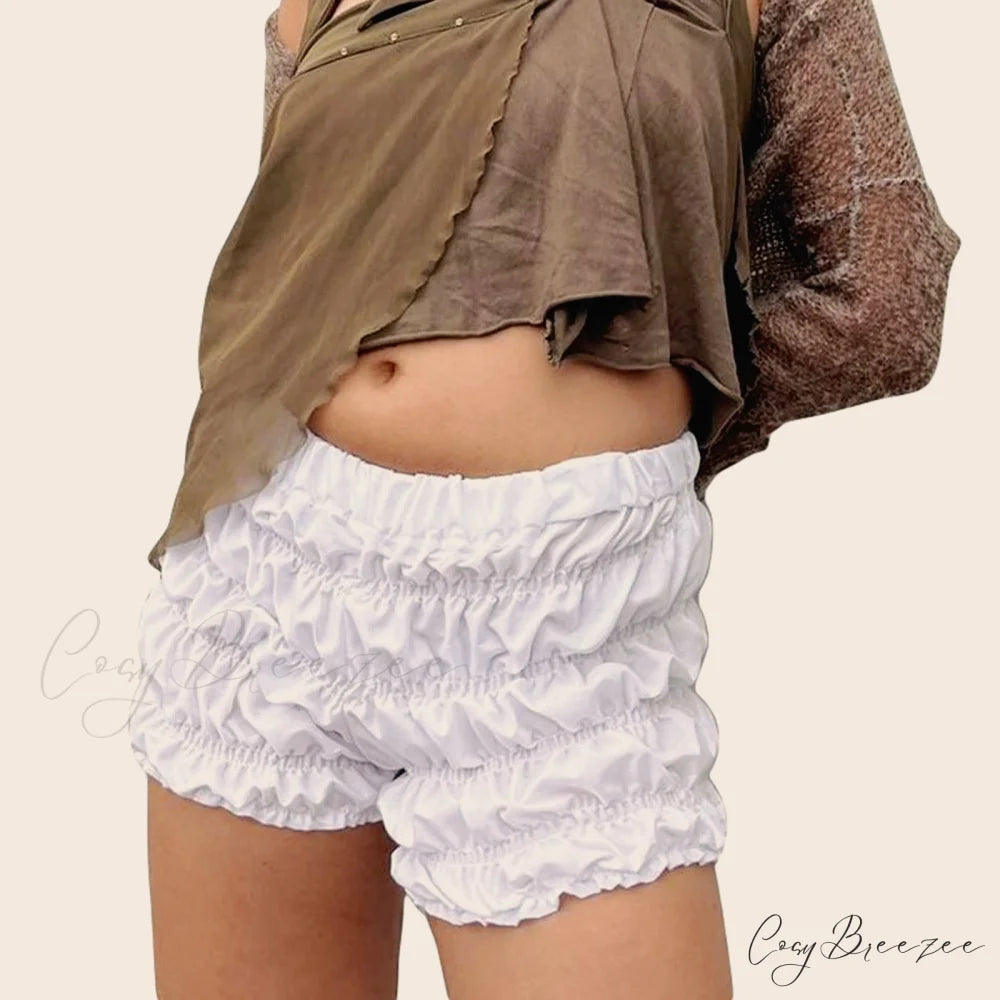 Ruffled Ruched Solid Bloomer Shorts WHITE / S short-250223