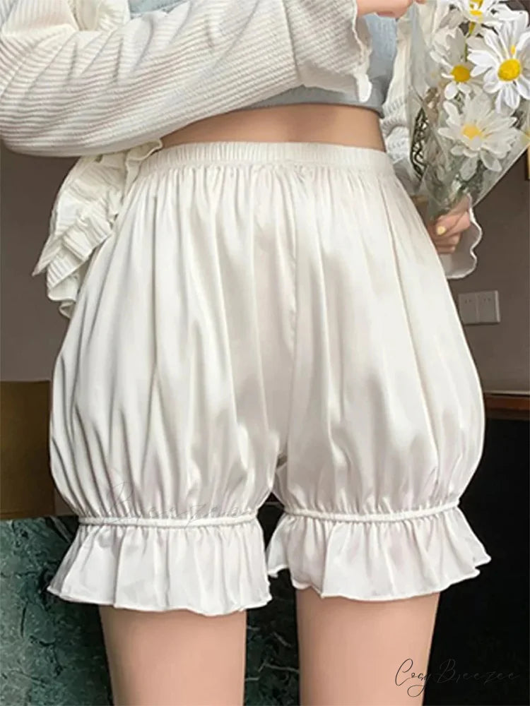 Ruffled Satin Lolita Bloomer Shorts WHITE / S short-250223