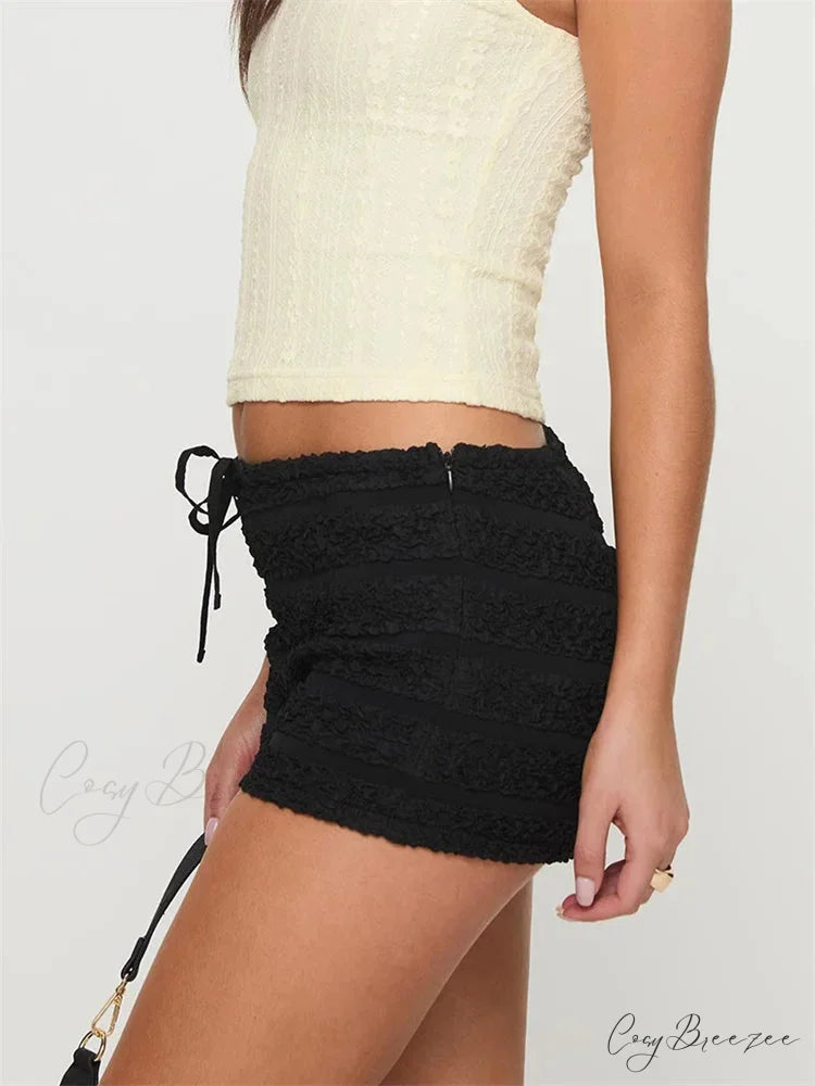Ruffled Tie-Up Elastic Waist Shorts short-250223