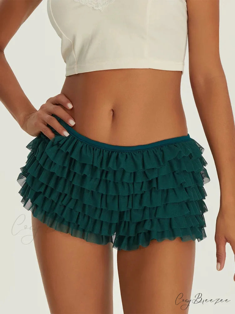 Ruffled Tiered Back Bow Shorts short-250223