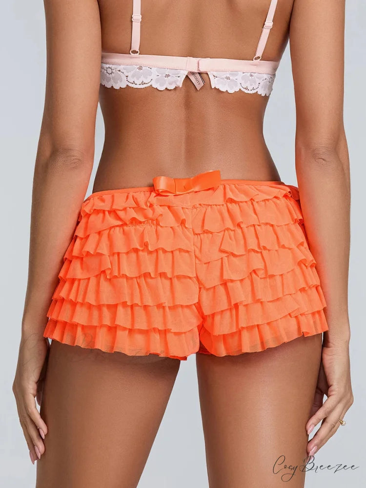 Ruffled Tiered Back Bow Shorts short-250223