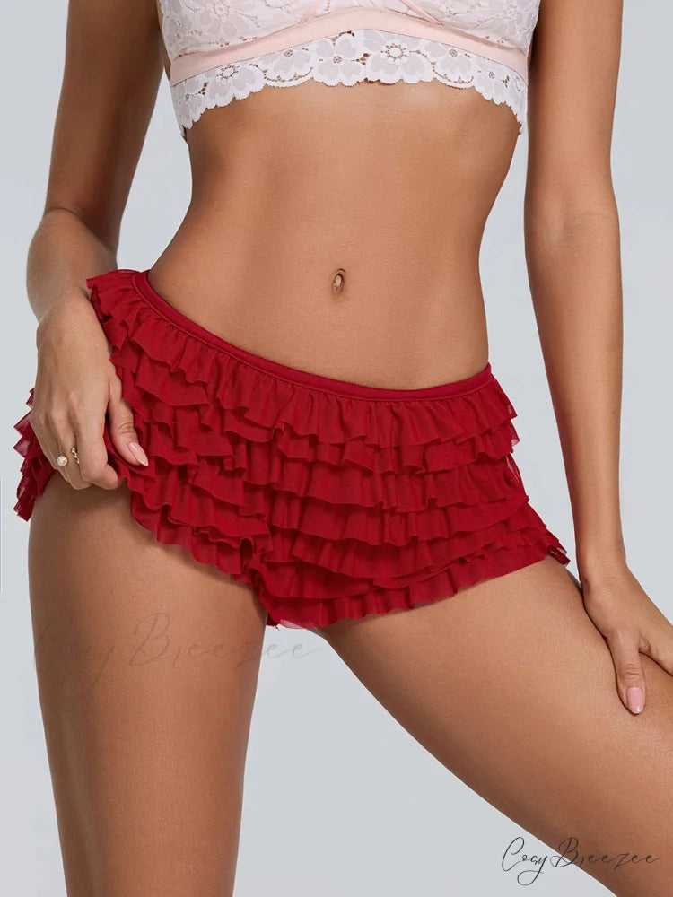 Ruffled Tiered Back Bow Shorts short-250223