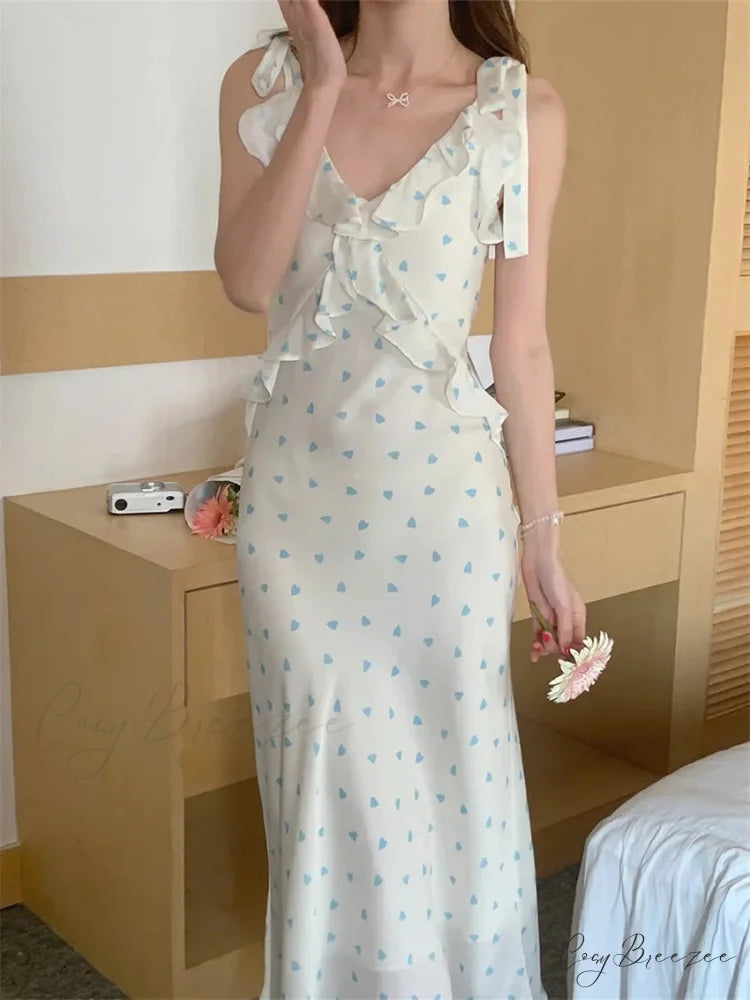 Ruffles V-Neck Chic Sleeveless Party Maxi Dress Apricot / S