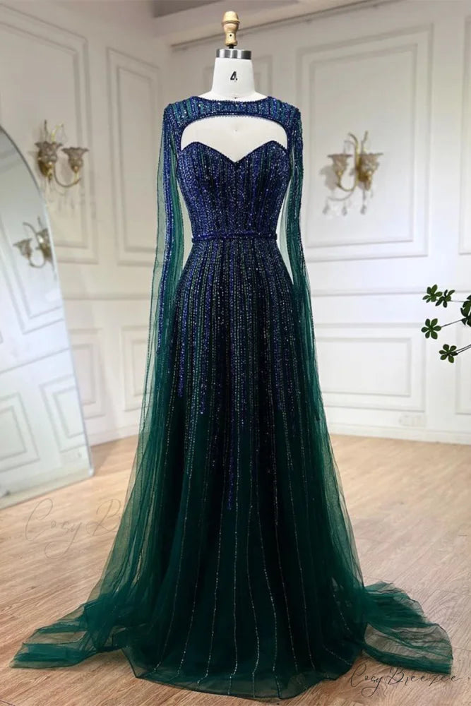 Runway Evening Graceful Beaded Maxi Dress Emerald Green / 2