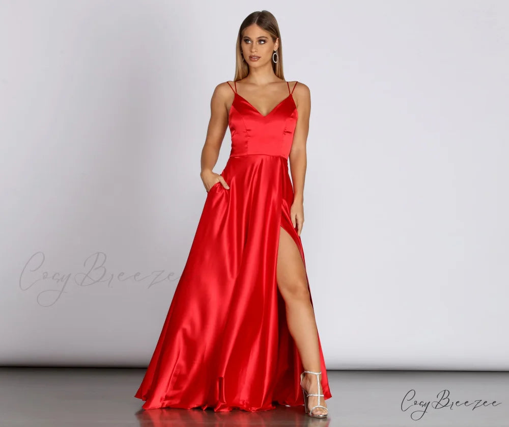 Ryder Satin Stylish A-Line Gown RED / 3
