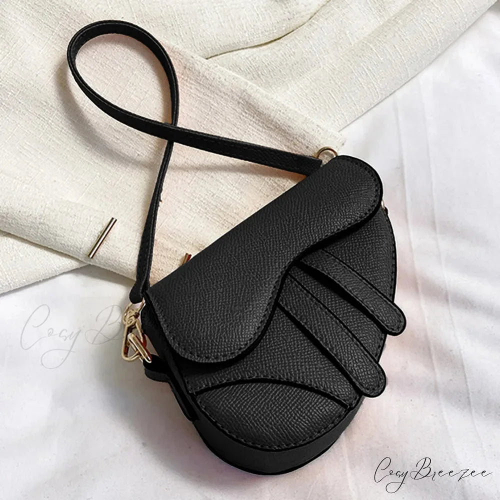 Saddle Messenger Leather Crossbody Handbag Black handbag-250126