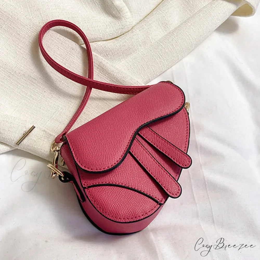 Saddle Messenger Leather Crossbody Handbag Rose Red handbag-250126