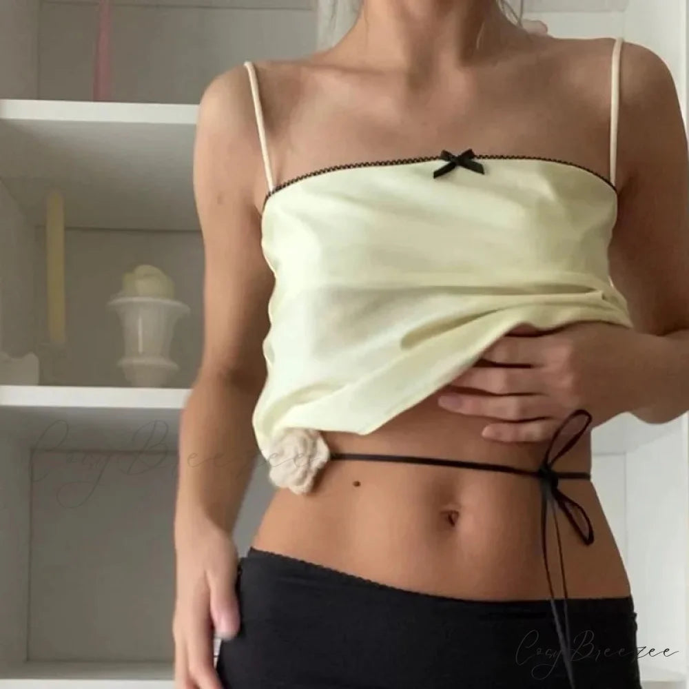 Satin Bowknot Spaghetti Crop Top croptop-250223