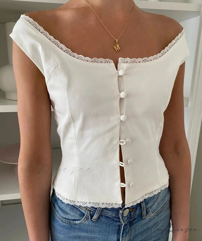 Satin Button Milkmaid Crop Top croptop-250223