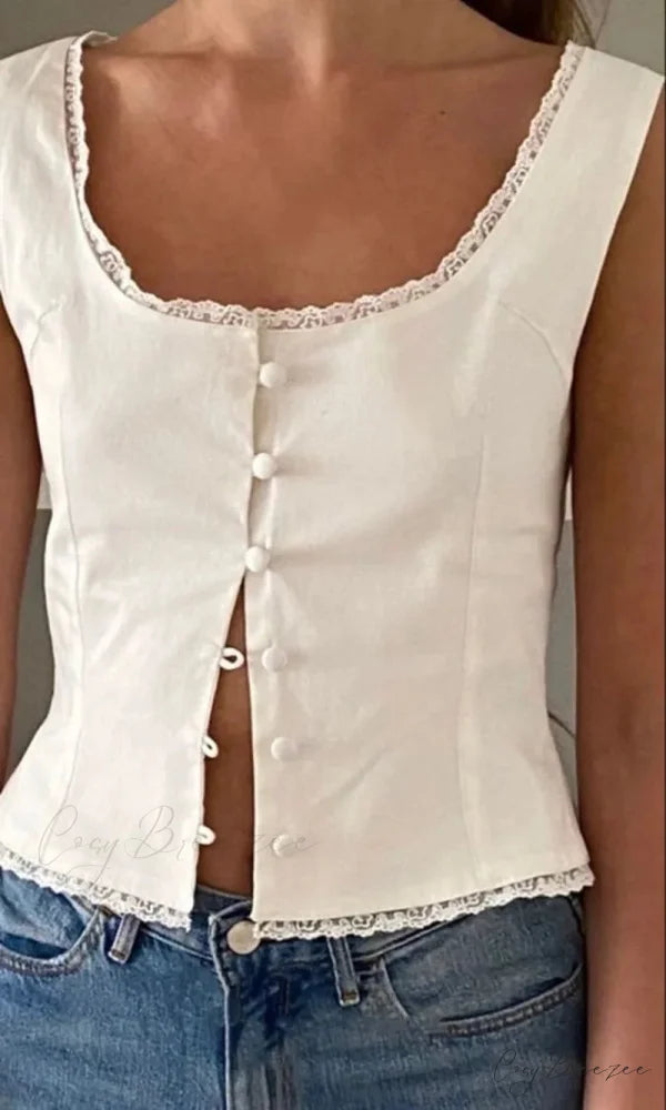 Satin Button Milkmaid Crop Top croptop-250223