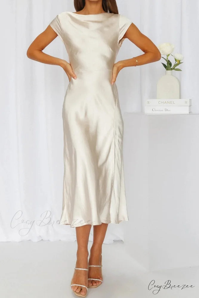 Satin Cowl Neck Dress with Twisted-back Slit Champagne / S