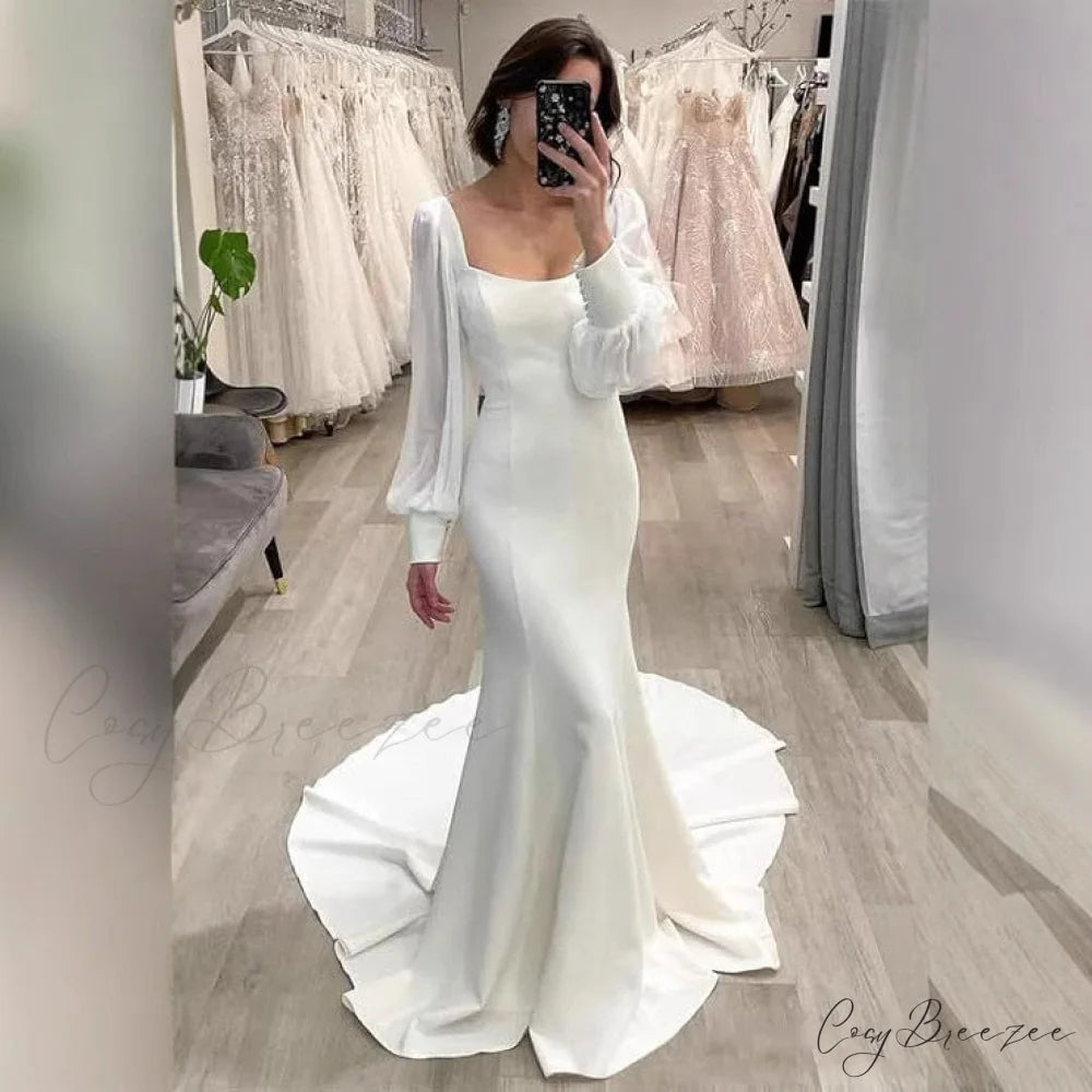 Satin Mermaid Outdoor Bridal Wedding Dress weddingdress-250223