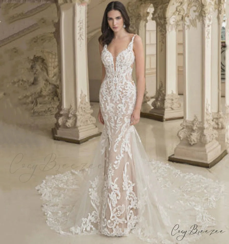Satin Mermaid Strap Wedding Dress white / US 2 weddingdress-250223