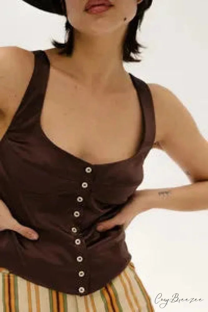 Satin Off-Shoulder Corset Crop Top brown / S croptop-250223
