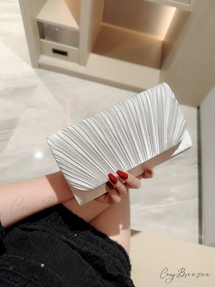 Satin Pleated Rhinestone Wedding Evening Clutch Bag 042yin clutchbag-250126