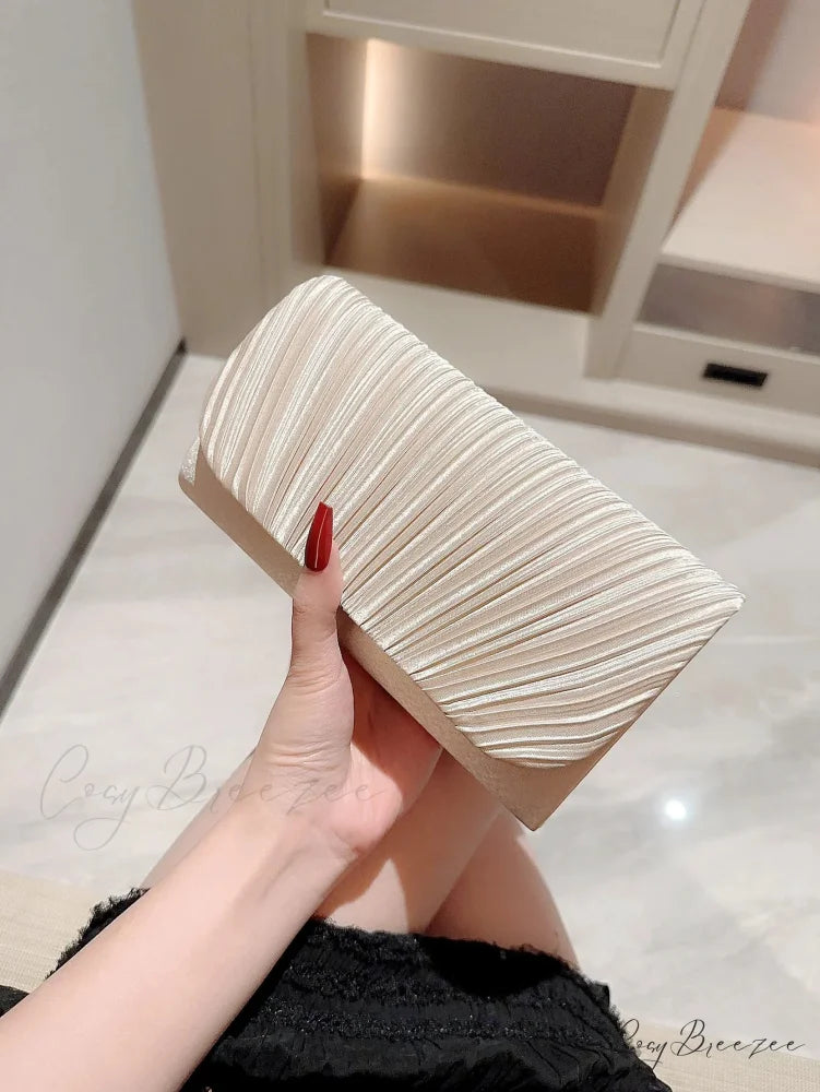 Satin Pleated Rhinestone Wedding Evening Clutch Bag clutchbag-250126