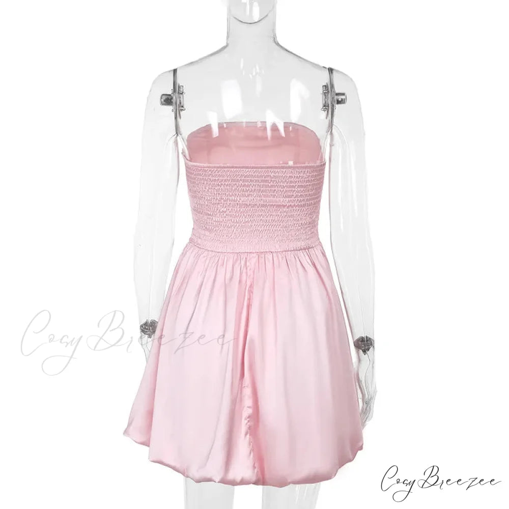 Satin Puff Ruched Charming Tube Mini Dress
