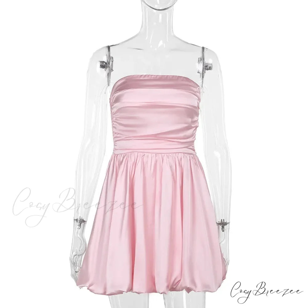 Satin Puff Ruched Charming Tube Mini Dress