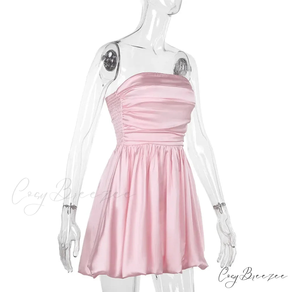 Satin Puff Ruched Charming Tube Mini Dress