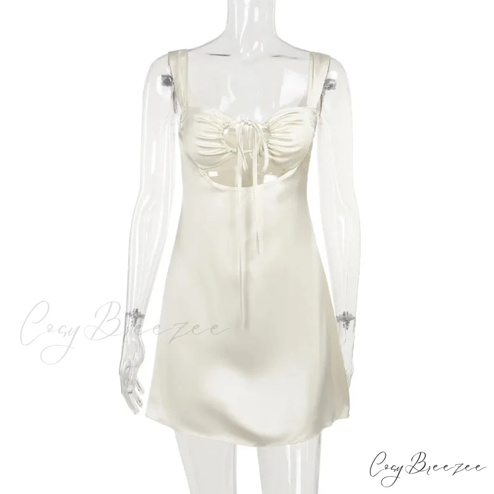Satin Ruched Tie Charming Up Strap Mini Dress