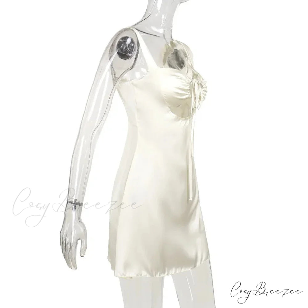 Satin Ruched Tie Charming Up Strap Mini Dress