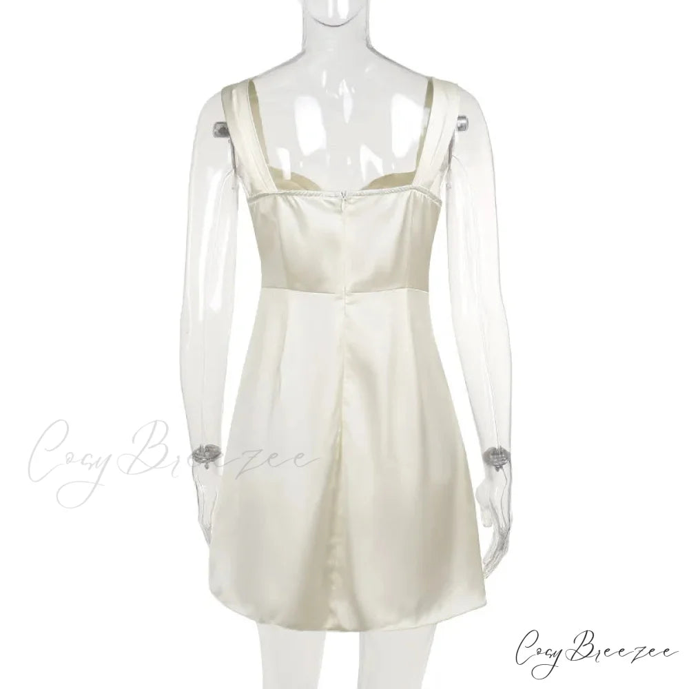 Satin Ruched Tie Charming Up Strap Mini Dress