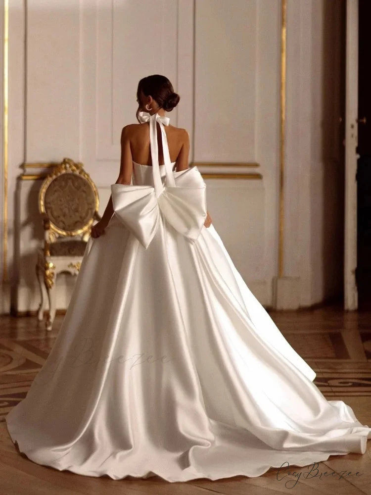Satin Slit Halter Neck Bridal Gown white / 2 weddingdress-250223