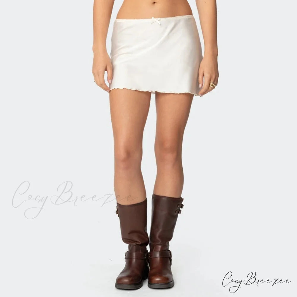 Satin Solid Low Waist Skirt Beige / S skirts-250223