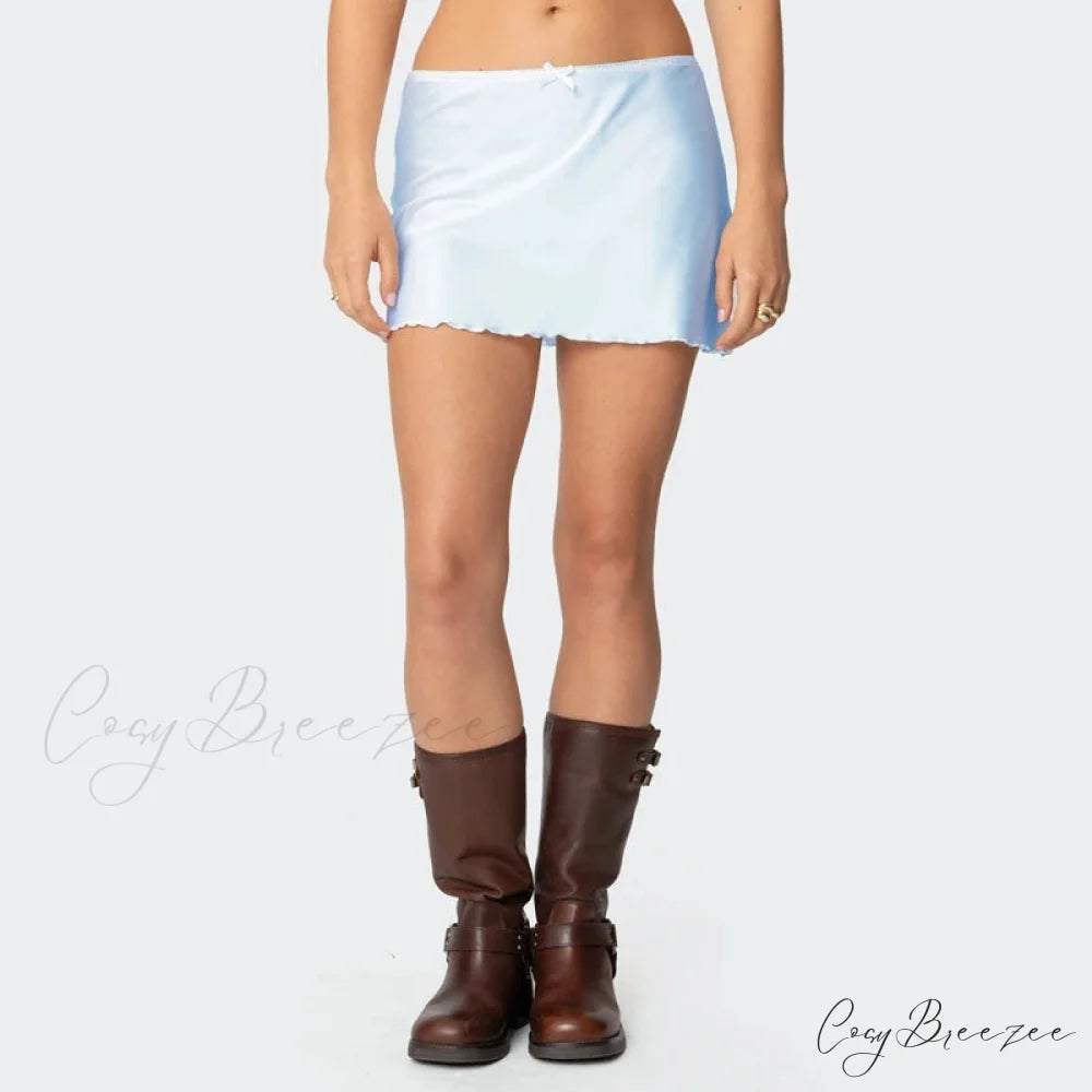 Satin Solid Low Waist Skirt Blue / S skirts-250223