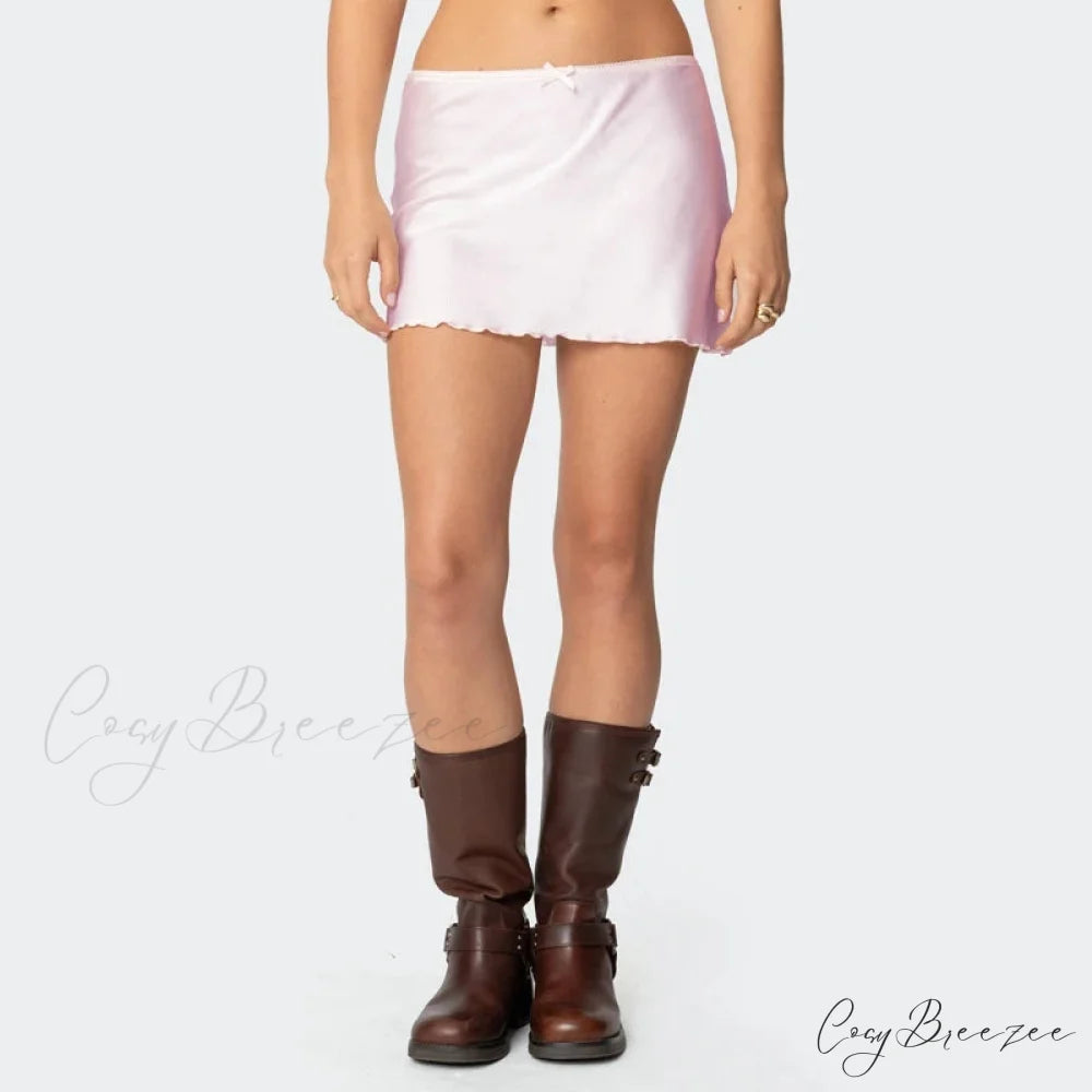 Satin Solid Low Waist Skirt Pink / S skirts-250223