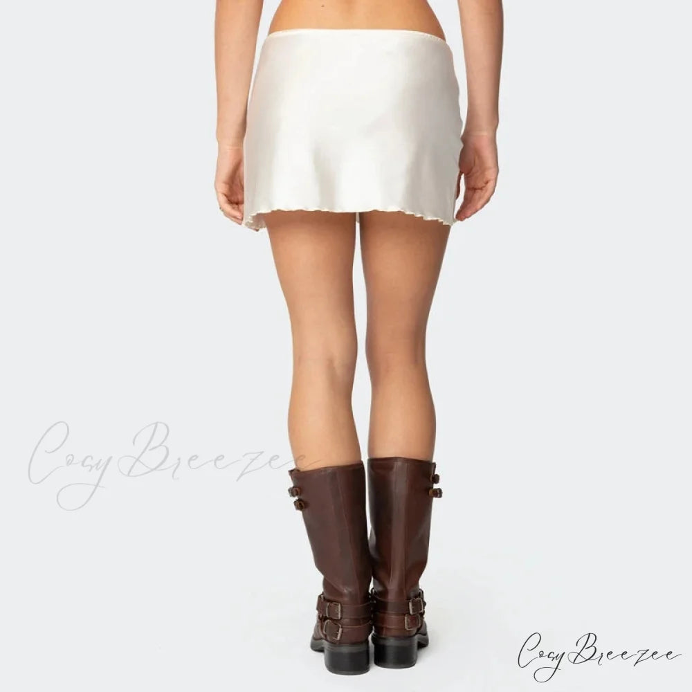 Satin Solid Low Waist Skirt skirts-250223