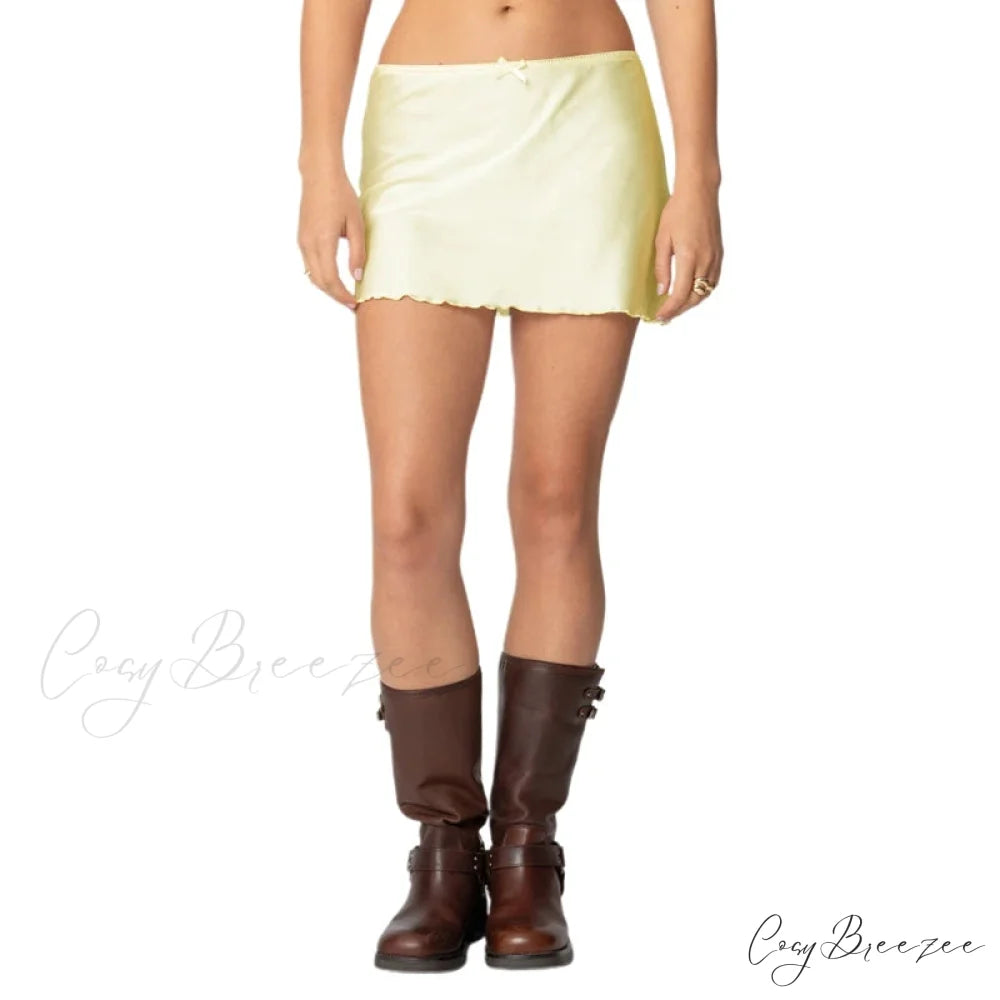 Satin Solid Low Waist Skirt Yellow / S skirts-250223