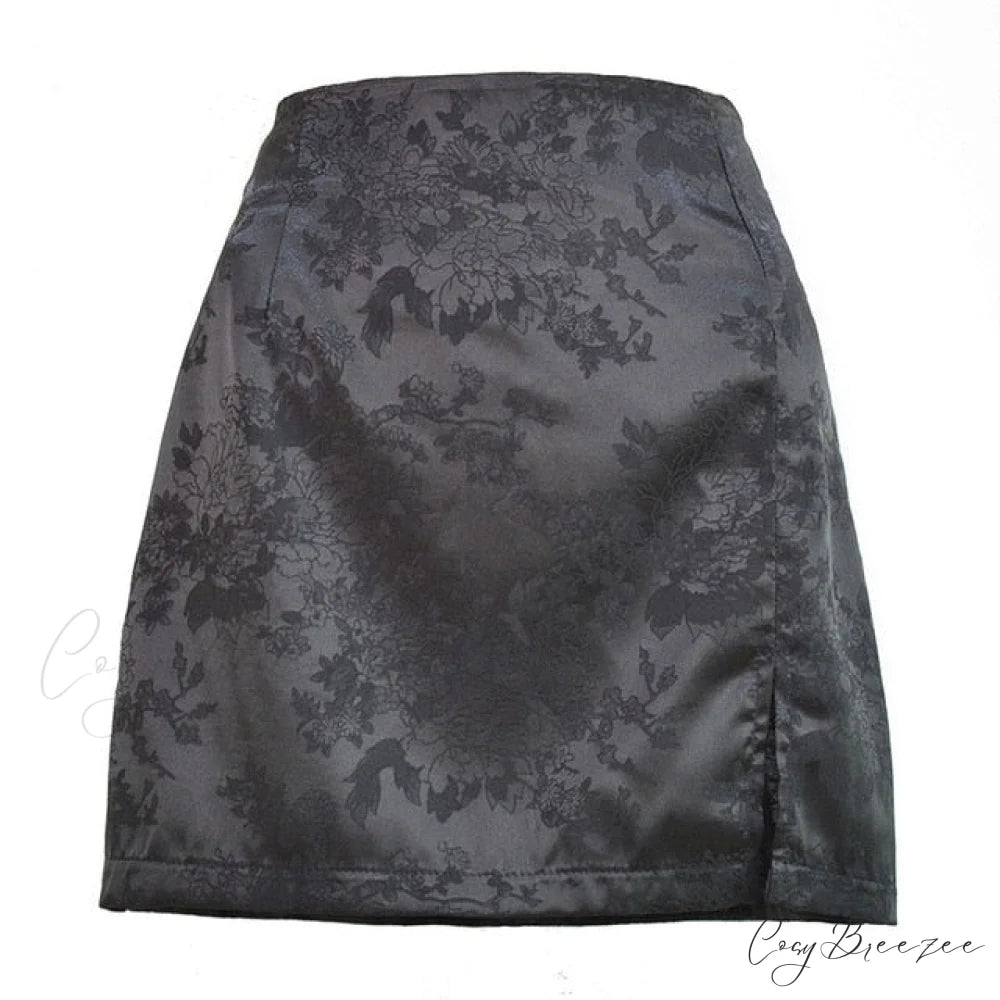 Satin Split Stylish Mini Skirt Black / M