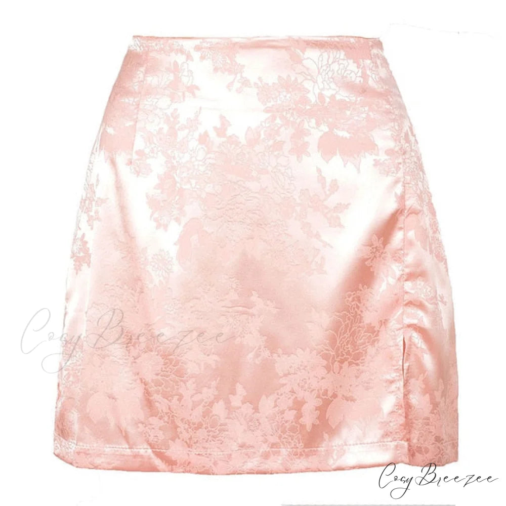 Satin Split Stylish Mini Skirt Pink / M
