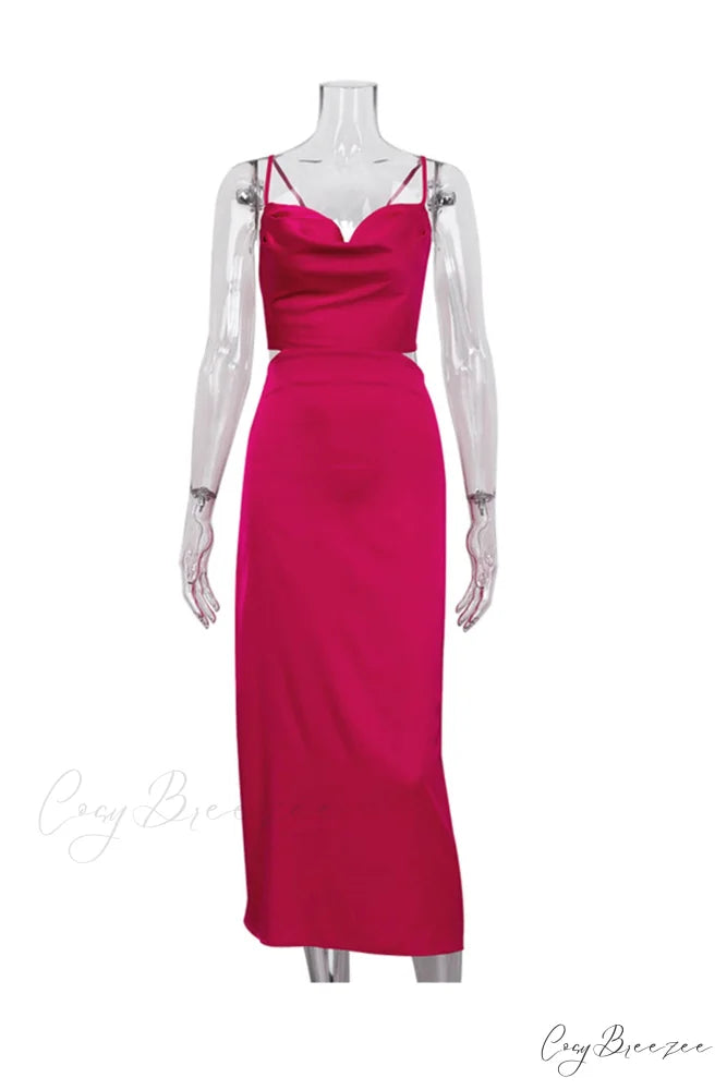 Satin Tie-back Criss-cross Cami Dress with Rose Pattern