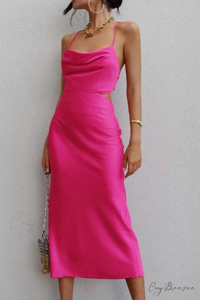 Satin Tie-back Criss-cross Cami Dress with Rose Pattern Rose / S