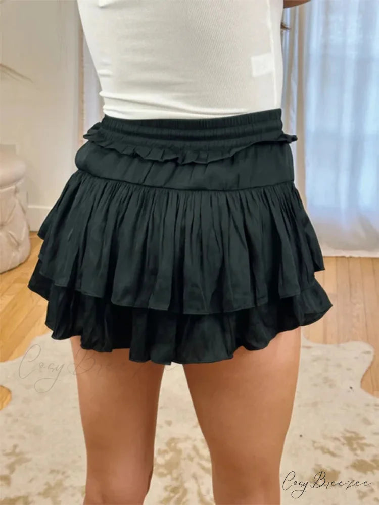 Satin Tiered Widened Pleated Skirt skirts-250223