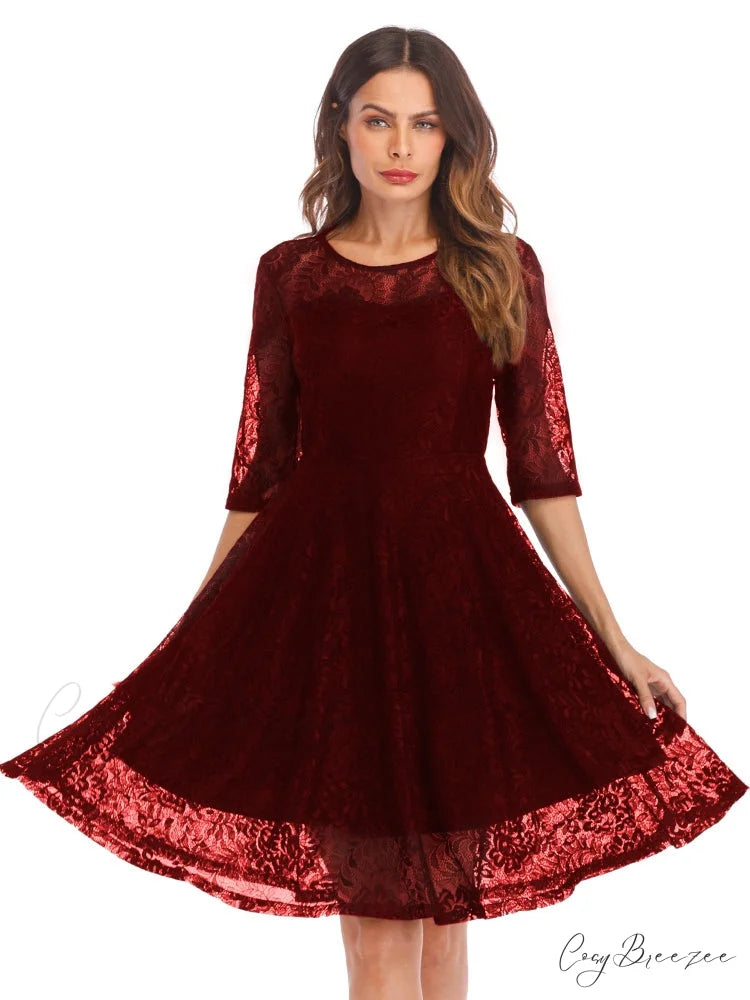 Scallop Trim Lace Overlay Dress in Black S / Black