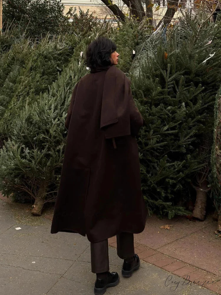 Scarf Collar Wool Shawl Coat overcoats-241228